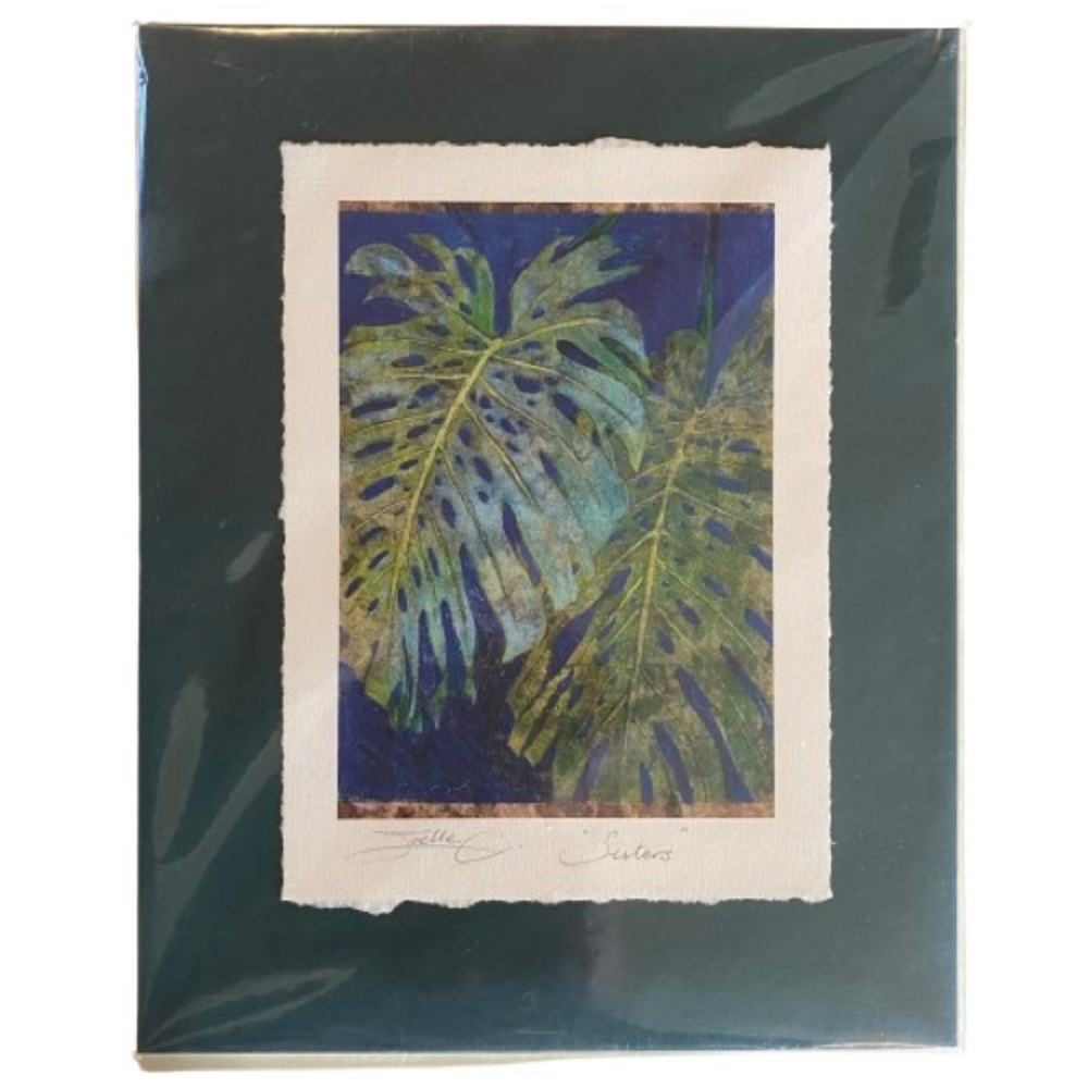 Signed Joëlle C. Art Print "Sisters" Monstera Tropical Leaves - Mint Condition